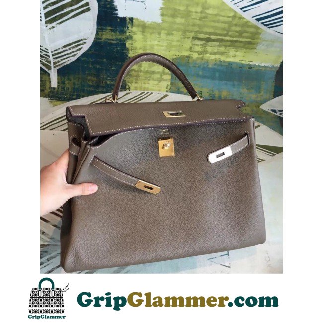 Hermes Taupe Clemence Kelly 35cm Lushentic AAAAA Grade Replica - Image 4
