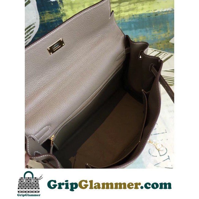 Hermes Taupe Clemence Kelly 35cm Lushentic AAAAA Grade Replica - Image 5