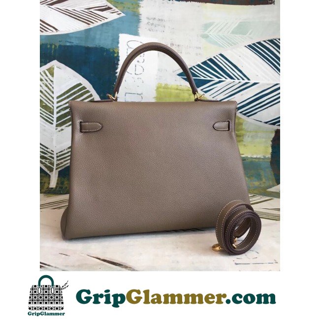 Hermes Taupe Clemence Kelly 35cm Lushentic AAAAA Grade Replica - Image 6