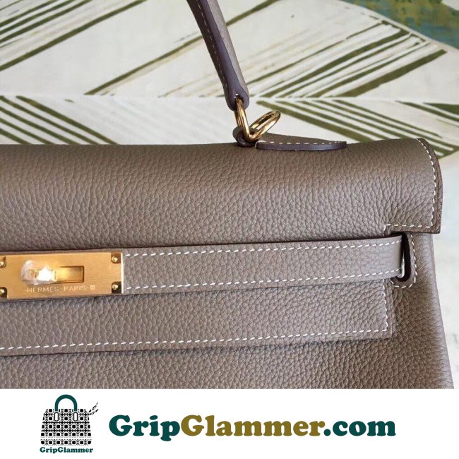 Hermes Taupe Clemence Kelly 35cm Lushentic AAAAA Grade Replica - Image 7