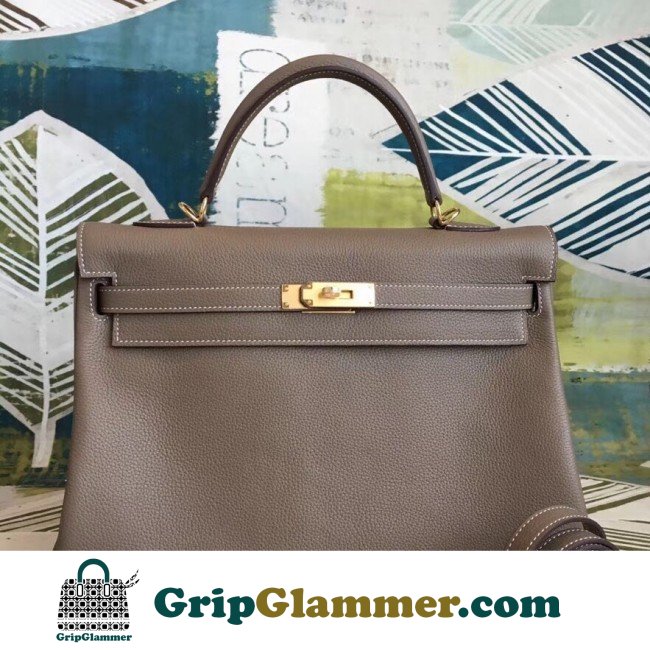 Hermes Taupe Clemence Kelly 35cm Lushentic AAAAA Grade Replica - Image 2