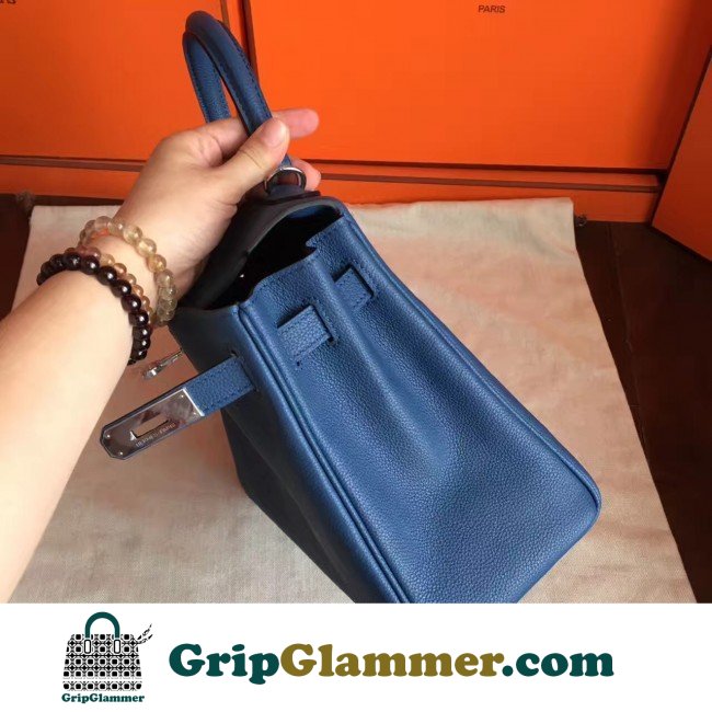 Hermes Blue Agate Clemence Kelly Retourne 28cm Lushentic AAAAA Grade Replica - Image 4