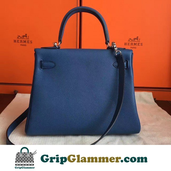 Hermes Blue Agate Clemence Kelly Retourne 28cm Lushentic AAAAA Grade Replica - Image 6
