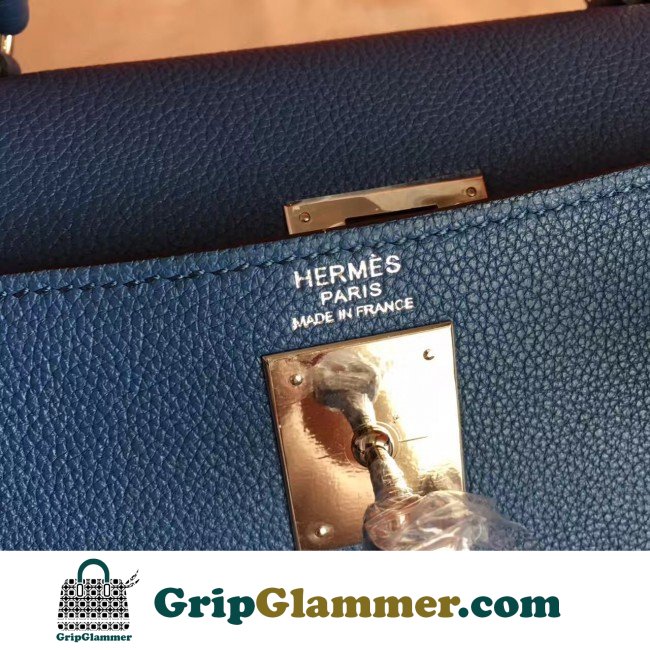 Hermes Blue Agate Clemence Kelly Retourne 28cm Lushentic AAAAA Grade Replica - Image 8