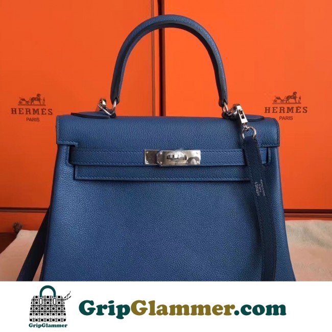 Hermes Blue Agate Clemence Kelly Retourne 28cm Lushentic AAAAA Grade Replica