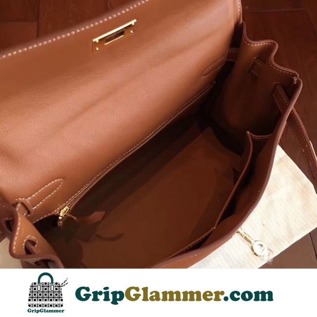 Hermes Brown Swift Kelly Retourne 32cm Lushentic AAAAA Grade Replica - Image 2