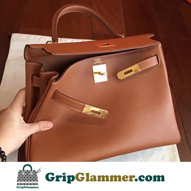 Hermes Brown Swift Kelly Retourne 32cm Lushentic AAAAA Grade Replica - Image 3