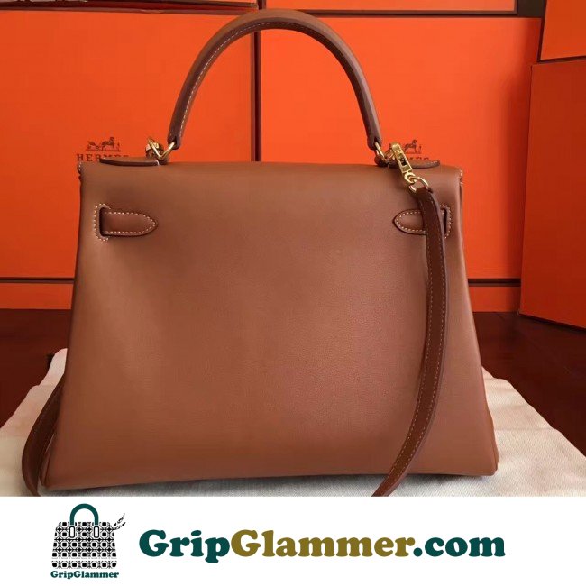 Hermes Brown Swift Kelly Retourne 32cm Lushentic AAAAA Grade Replica - Image 4