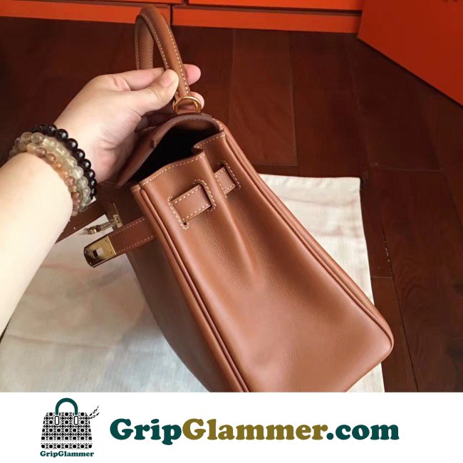 Hermes Brown Swift Kelly Retourne 32cm Lushentic AAAAA Grade Replica - Image 8
