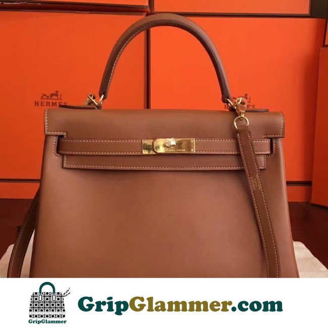Hermes Brown Swift Kelly Retourne 32cm Lushentic AAAAA Grade Replica