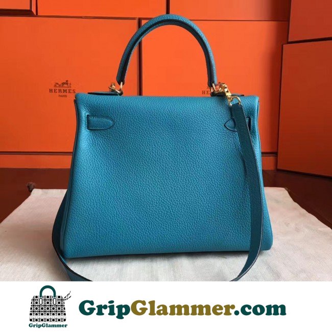 Hermes Turquoise Clemence Kelly Retourne 28cm Lushentic AAAAA Grade Replica - Image 4