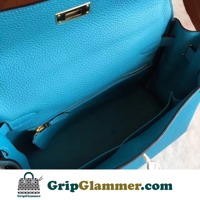 Hermes Turquoise Clemence Kelly Retourne 28cm Lushentic AAAAA Grade Replica - Image 5