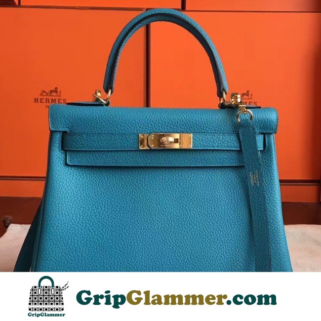 Hermes Turquoise Clemence Kelly Retourne 28cm Lushentic AAAAA Grade Replica