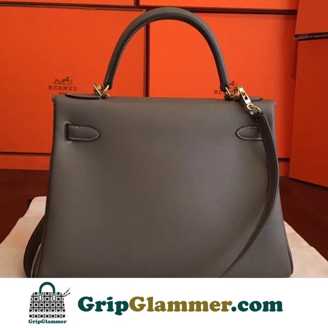 Hermes Etoupe Swift Kelly Retourne 32cm Lushentic AAAAA Grade Replica - Image 6
