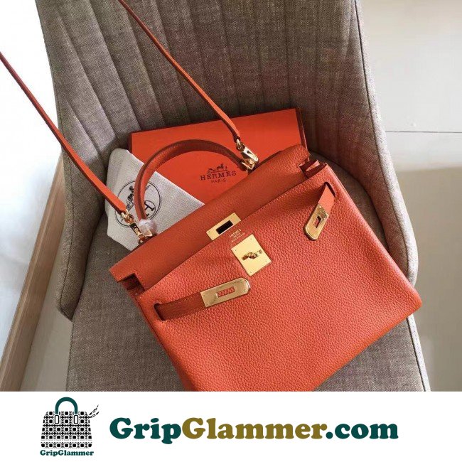 Hermes Orange Clemence Kelly Retourne 28cm Lushentic AAAAA Grade Replica - Image 3