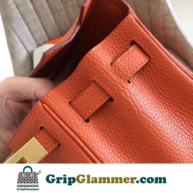 Hermes Orange Clemence Kelly Retourne 28cm Lushentic AAAAA Grade Replica - Image 4