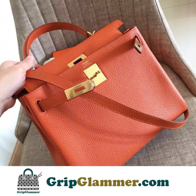 Hermes Orange Clemence Kelly Retourne 28cm Lushentic AAAAA Grade Replica - Image 5