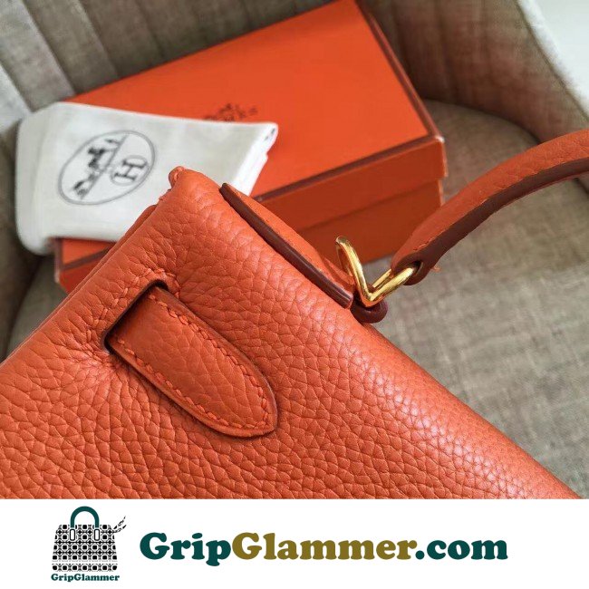 Hermes Orange Clemence Kelly Retourne 28cm Lushentic AAAAA Grade Replica - Image 6