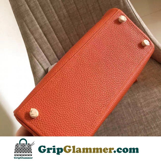 Hermes Orange Clemence Kelly Retourne 28cm Lushentic AAAAA Grade Replica - Image 7
