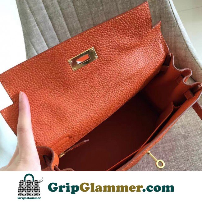 Hermes Orange Clemence Kelly Retourne 28cm Lushentic AAAAA Grade Replica - Image 8