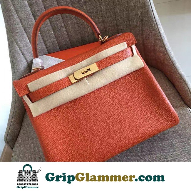 Hermes Orange Clemence Kelly Retourne 28cm Lushentic AAAAA Grade Replica